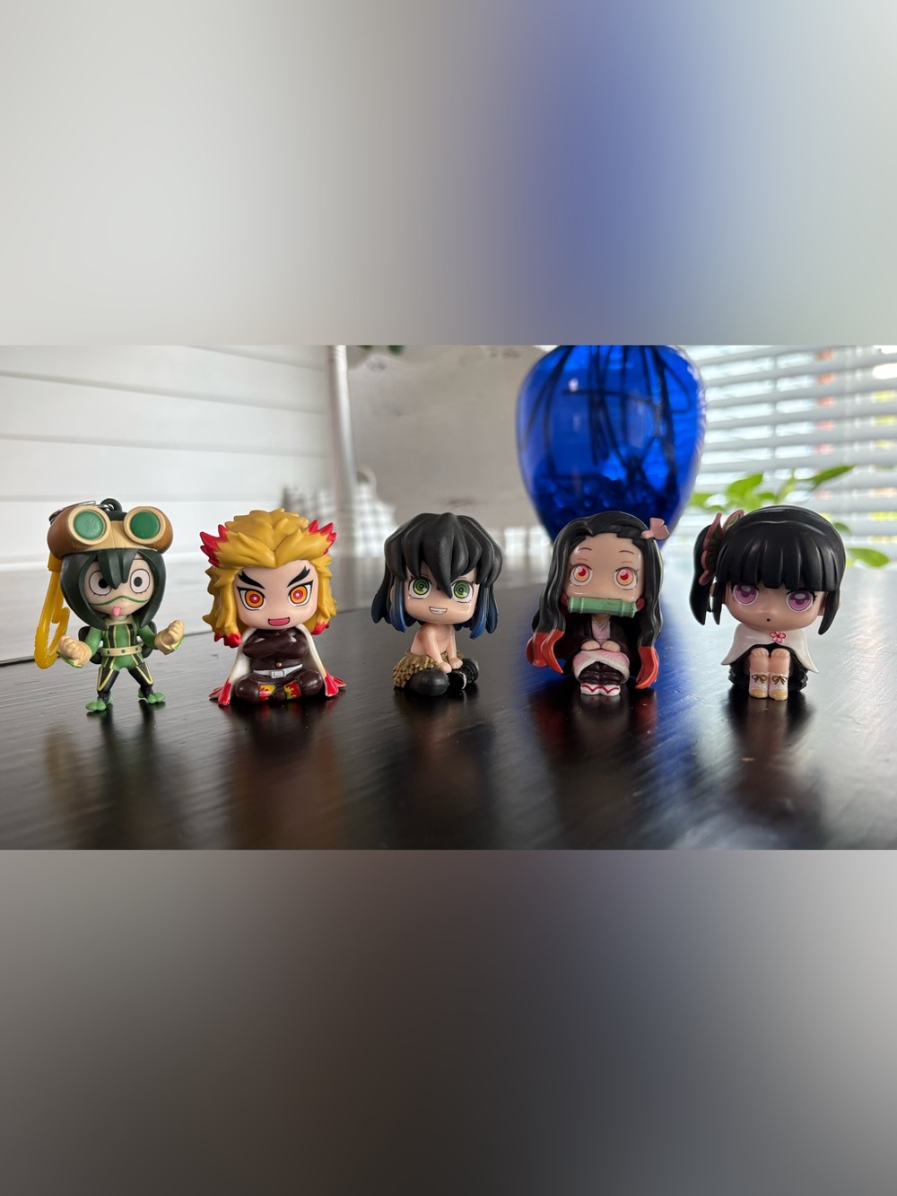 Set of 5 Cute LookUp Demon Figurines - Black, Green, Red, Yellow Accents